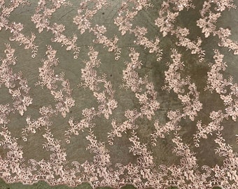 Cristina LIGHT PINK Polyester Floral Embroidery with Sequins on Mesh Lace Fabric by the Yard for Gown, Wedding, Bridesmaid, Prom - 10076
