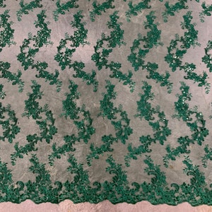 Cristina HUNTER GREEN Polyester Floral Embroidery with Sequins on Mesh Lace Fabric by the Yard for Gown, Wedding, Bridesmaid, Prom - 10076