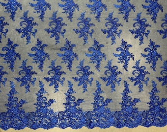 Tess ROYAL BLUE Polyester Floral Embroidery with Sequins on Mesh Lace Fabric by the Yard - 10216