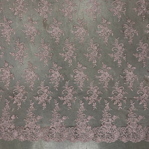 Tess OLD ROSE Polyester Floral Embroidery with Sequins on Mesh Lace Fabric by the Yard - 10216