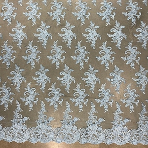 Tess LIGHT BLUE Polyester Floral Embroidery with Sequins on Mesh Lace Fabric by the Yard - 10216