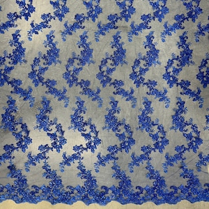 Cristina ROYAL BLUE Polyester Floral Embroidery with Sequins on Mesh Lace Fabric by the Yard for Gown, Wedding, Bridesmaid, Prom - 10076