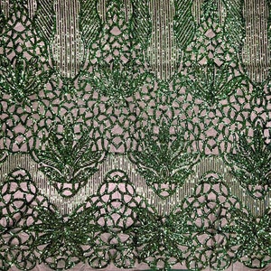 Artemis HUNTER GREEN Sequins on Mesh Lace Fabric by the Yard
