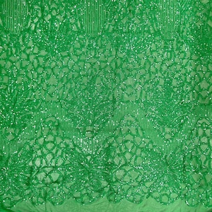 Artemis GREEN Sequins on Mesh Lace Fabric by the Yard