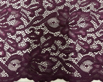 Elaine PURPLE Floral Scalloped Nylon Spandex Stretch Lace Light Weight Fabric for Clothes, Lingerie, Costumes, Decorations, Crafts