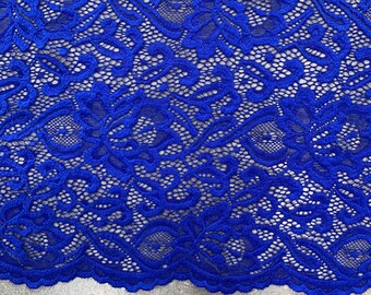 Elaine ROYAL BLUE Floral Scalloped Nylon Spandex Stretch Lace Light Weight  Fabric for Clothes, Lingerie, Costumes, Decorations, Crafts