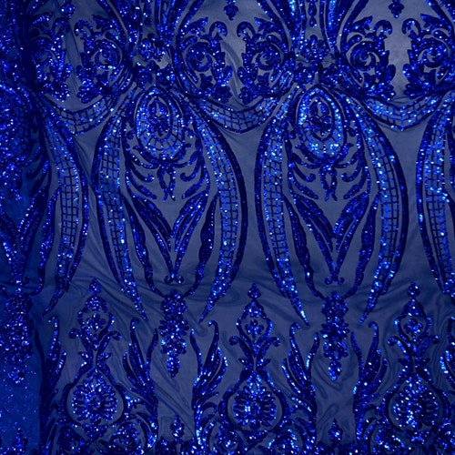 Rose Floral Swirls Sequins On Mesh Lace Fabric By The Yard Used For -Dress-Bridal-Decorations [Teal] main image 0