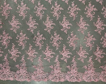 Tess PINK Polyester Floral Embroidery with Sequins on Mesh Lace Fabric by the Yard - 10216