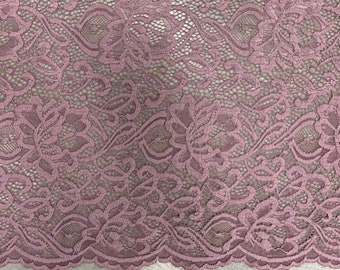 Elaine VIOLET MAUVE Floral Scalloped Nylon Spandex Stretch Lace Light Weight Fabric for Clothes, Lingerie, Costumes, Decorations, Crafts