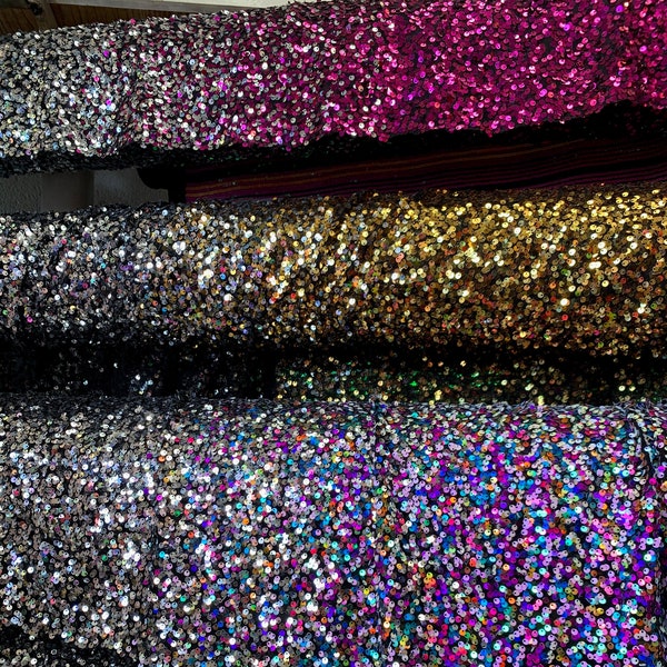 Jazmin OMBRE Two Tone Sequins on Black Stretch Mesh Lace Fabric by the Yard - 10183