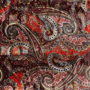 Sutton PAISLEY Print on Polyester Stretch Velvet Fabric by the Yard for Bows, Headwraps, Clothes, Costumes, Crafts - 10171