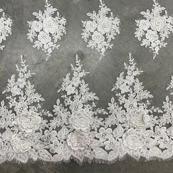 Alessia OFF WHITE Polyester 3D Floral Embroidery on Mesh Lace Fabric by the Yard - 10174