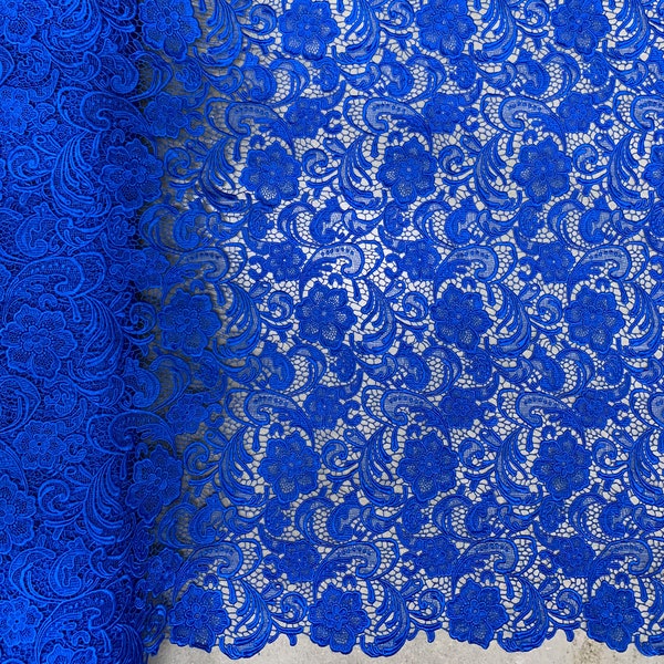 Maggie ROYAL BLUE Guipure Venice Heavy Lace Fabric by the Yard - 10019