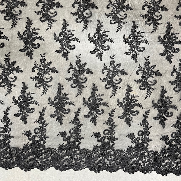 Tess BLACK Polyester Floral Embroidery with Sequins on Mesh Lace Fabric by the Yard - 10216