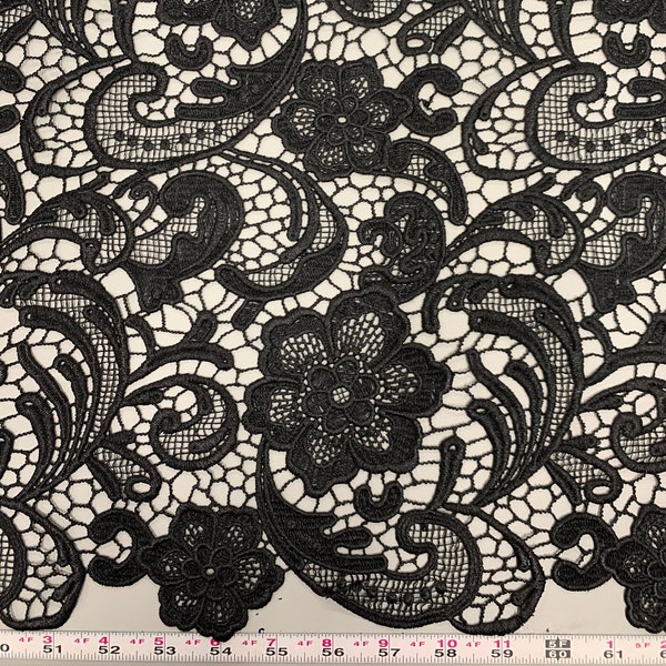 Maggie BLACK Guipure Venice Heavy Lace Fabric by the Yard - 10019