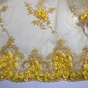Andrea YELLOW 3D Floral Matte Corded Embroidery on Mesh Lace Fabric by the Yard - 10016