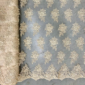 Brianna CHAMPAGNE Polyester Floral Embroidery with Sequins on Mesh Lace Fabric by the Yard - 10020