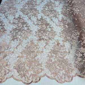 Hanna MAUVE Polyester Floral Embroidery with Sequins on Web Mesh Lace Fabric by the Yard for Gown, Wedding, Bridesmaid, Prom - 10165