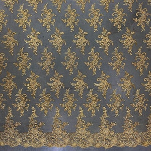 Tess GOLD Polyester Floral Embroidery with Sequins on Mesh Lace Fabric by the Yard - 10216