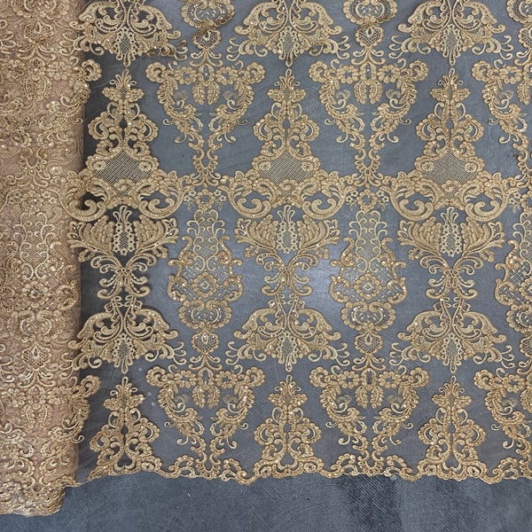 Vivian DONKERGOUD Polyesterborduurwerk met pailletten op mesh kantstof op maat gesneden voor jurk, bruiloft, bruidsmeisje, prom - 10003