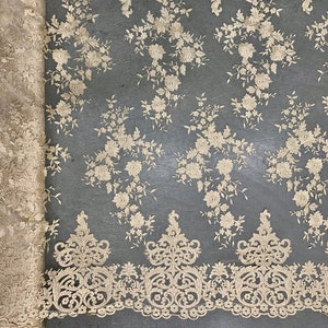 Teagan CHAMPAGNE Damask Design Embroidered on Mesh Lace Fabric by the Yard - 10027