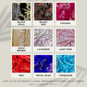 Kori Plum Blossom Floral Brocade Chinese Satin Fabric for Cheongsam/Qipao, Apparel, Costumes, Upholstery, Bags, Crafts - 10210