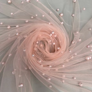 Queenie DUSTY ROSE Faux Pearls on Soft Mesh Lace Fabric for Gowns, Evening Wear, Bridal Wear, Costumes, Crafts - 10199 NewFabricsDaily