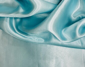 Mara AQUA Polyester Charmeuse Satin Fabric by the Yard for Bridal Dresses, Gowns, Clothes, Lining, Party Decorations, Costumes, Crafts