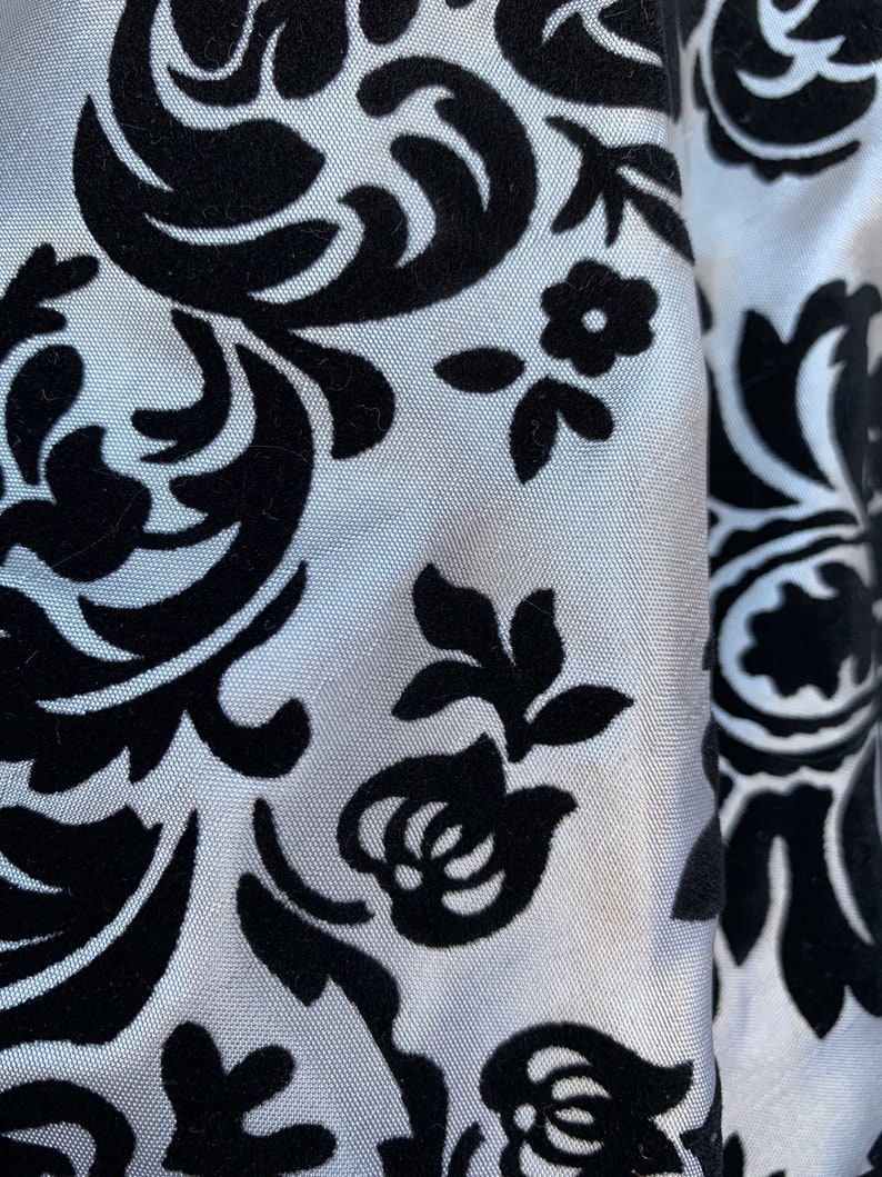 Amanda SILVER Taffeta With BLACK Velvet Flocked Damask Fabric - Etsy