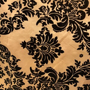 Amanda CHAMPAGNE BEIGE Taffeta with Black Velvet Flocked Damask Fabric by the Yard - 10078