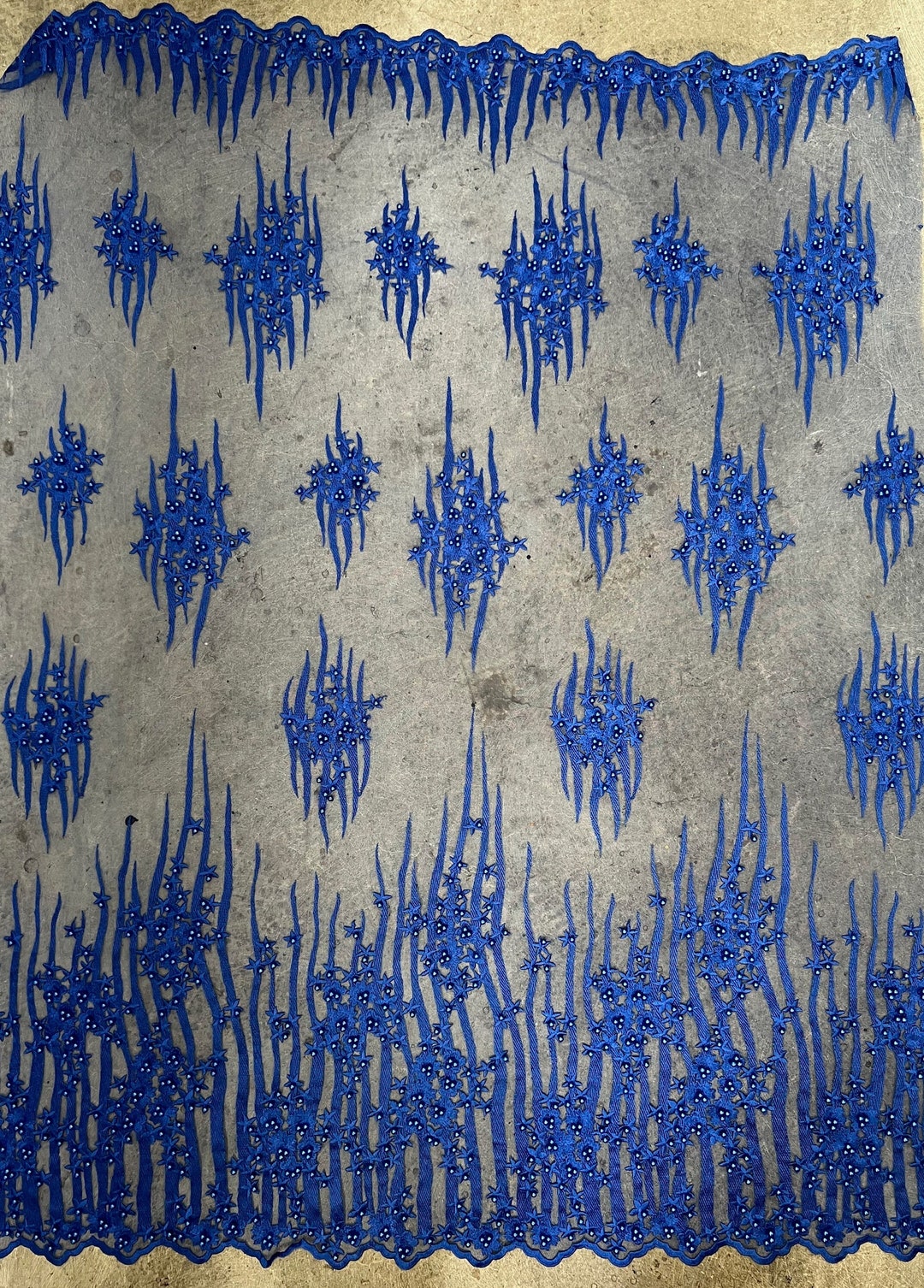 Kelsey ROYAL BLUE Floral Beaded Lace Embroidery on Mesh Fabric by the ...