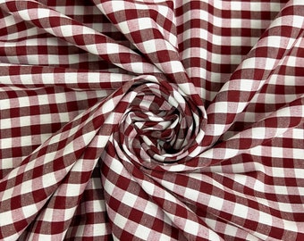 Tela de polialgodón Carly BURGUNDY Mini a cuadros vichy, cortada a medida - 10114