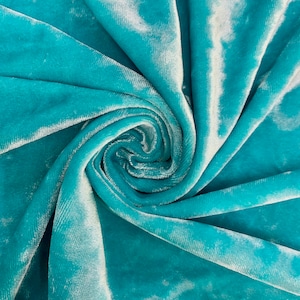 Samantha AQUA Polyester Stretch Samt Stoff als Massenware für Schleifen, Haarknoten. Headwraps, Scrunchies, Kleidung, Kostüme, Kunsthandwerk