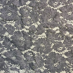 Summer GREY Floral Pattern Double Dyed Flat Lace on Mesh Fabric by the Yard - Style 10069