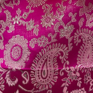 Holly FUCHSIA Paisley Floral Brocade Chinese Satin Fabric by the Yard - 10129