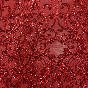 Angelica RED Curlicues and Leaves Sequins on Mesh Lace Fabric - Etsy