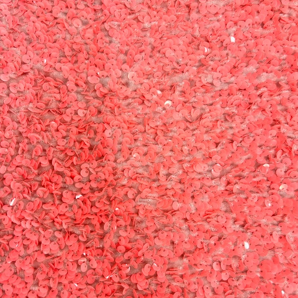Stephanie CORAL Sequins on OLD ROSE Stretch Velvet Fabric by the Yard for Gowns, Dresses, Tops, Skirts, Costumes, Crafts - 10185