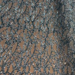 Celeste SAGE MINT GREEN Sequins on Mesh Lace Fabric by the Yard - 10134