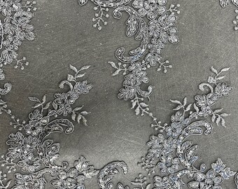 Cristina SILVER GREY Polyester Floral Embroidery With Sequins on
