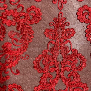 Vivian RED Polyester Embroidery With Sequins on Mesh Lace Fabric by the ...