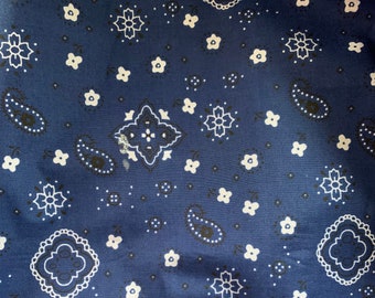 Bandana Annabella azul marino con estampado floral de cachemira, tela de polialgodón cortada a medida - 10114