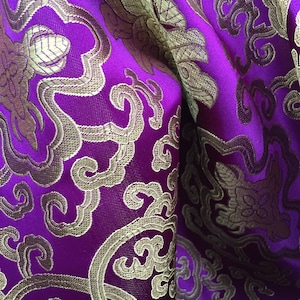 Adelaide PURPLE GOLD Chinese Brocade Satin Fabric by the Yard - 10058