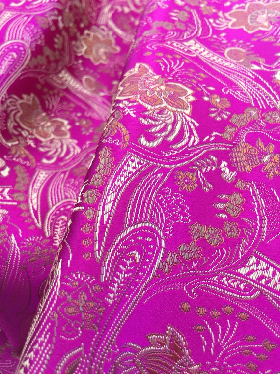 izabella fuchsia floral brocade chinese satin fabric by the etsy