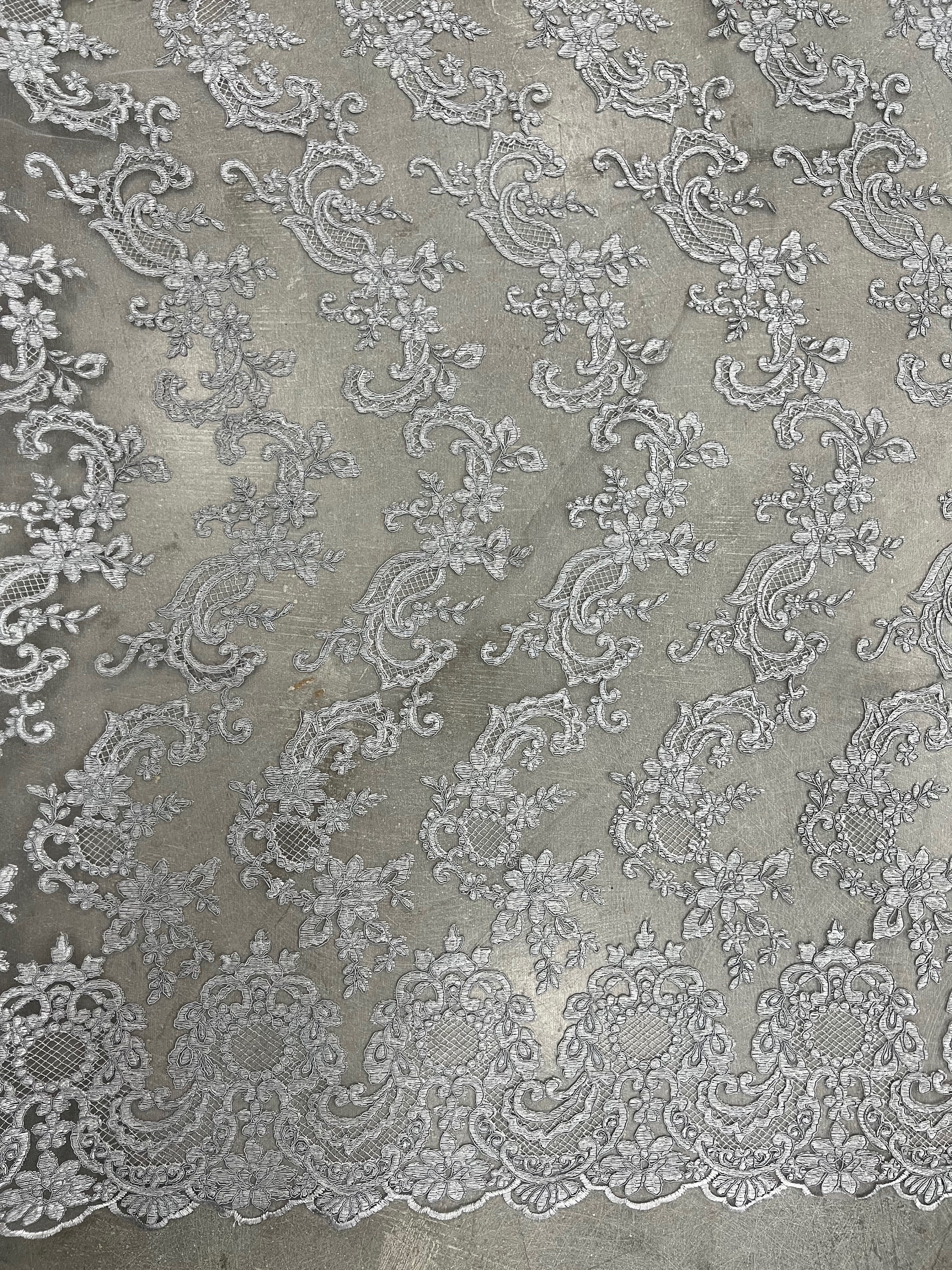 Elise GREY Polyester Corded Floral Embroidery on Mesh Lace Fabric by ...