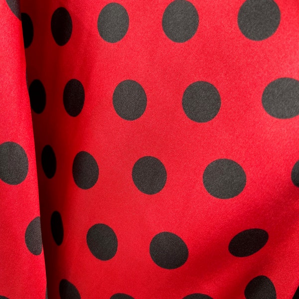 Shelby 0.75" BLACK Polka Dots on RED Polyester Light Weight Satin Fabric by the Yard - 10070