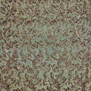 Erin GOLD Flowers and Leaves Sequins on Mesh Lace Fabric by the Yard - 10063