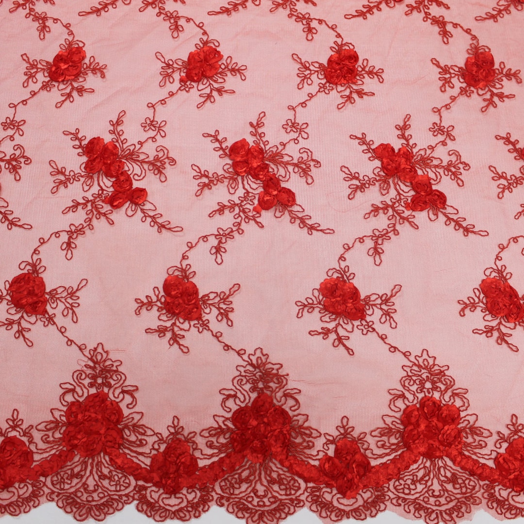 Andrea RED 3D Floral Matte Corded Embroidery on Mesh Lace - Etsy