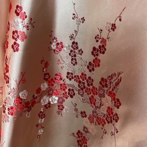 Kori CHAMPAGNE RED Plum Blossom Floral Brocade Chinese Satin Fabric for Cheongsam/Qipao, Apparel, Costumes, Bags, Crafts - 10210