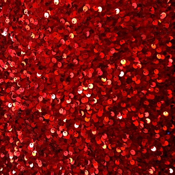 Stephanie RED Overlap Sequins on RED Stretch Velvet Fabric by the Yard for Gowns, Apparel, Costumes, Crafts - 10185