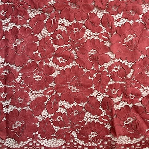 Summer BURGUNDY Floral Pattern Double Dyed Flat Lace on Mesh Fabric by the Yard - Style 10069
